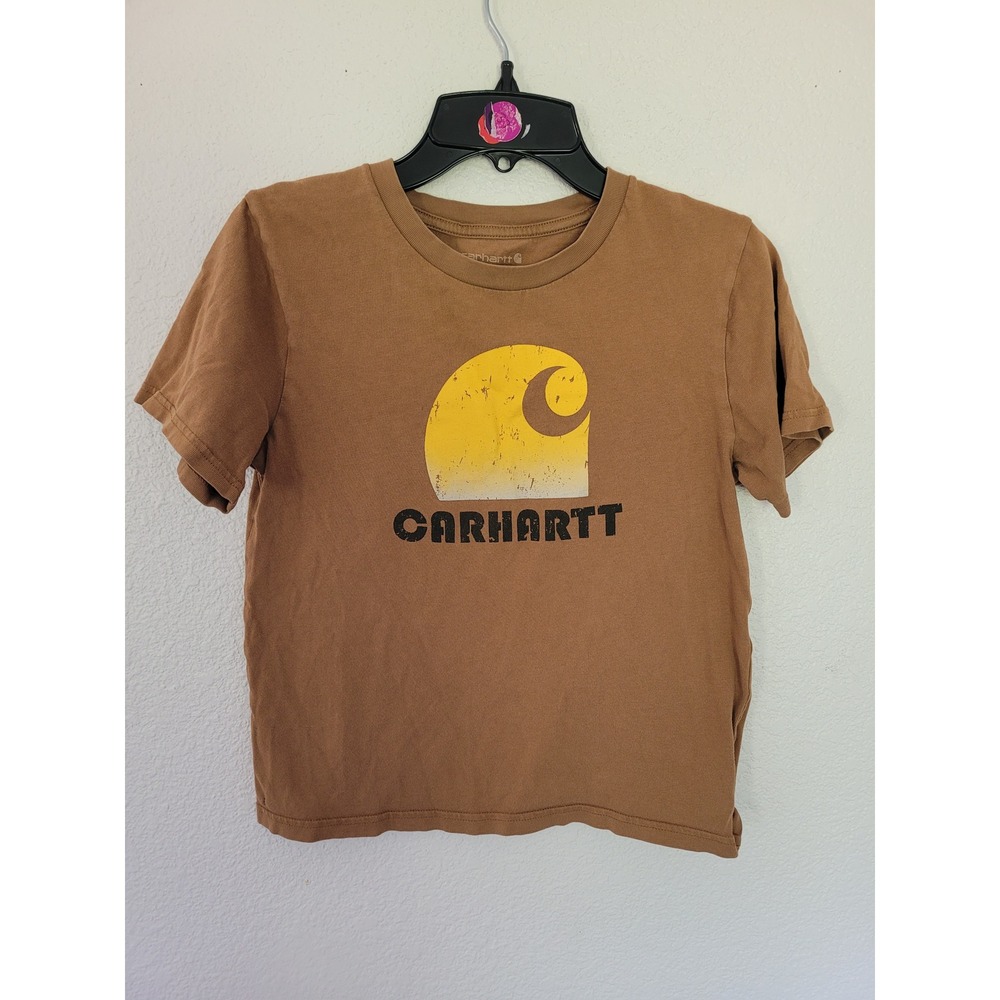 Carhartt Boys Brown Graphic Logo T-Shirt Short Sleeve Cotton TK6623-B Small #2